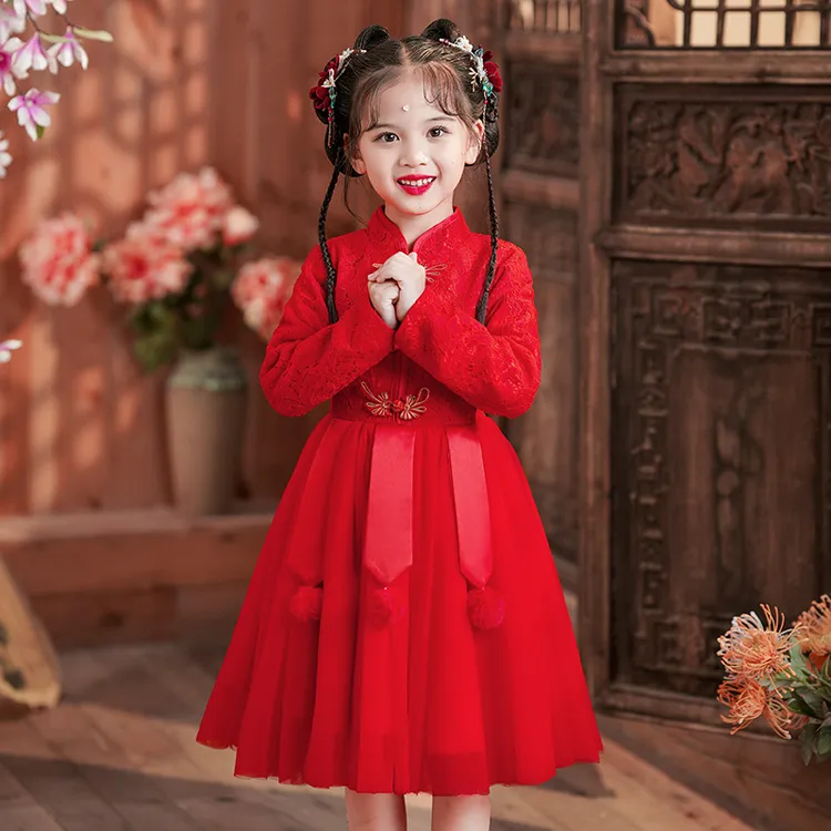 女童汉服公主裙中国风春秋装新款儿童连衣裙小女孩唐装冬装拜年服