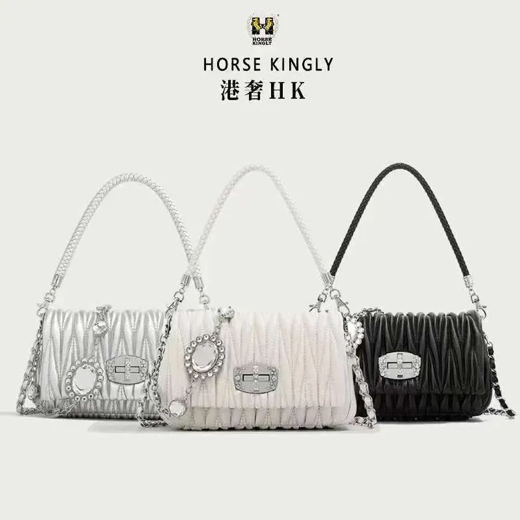 Horse Kingly新款女士单肩包时尚百搭褶皱链条包单肩斜挎女包1121