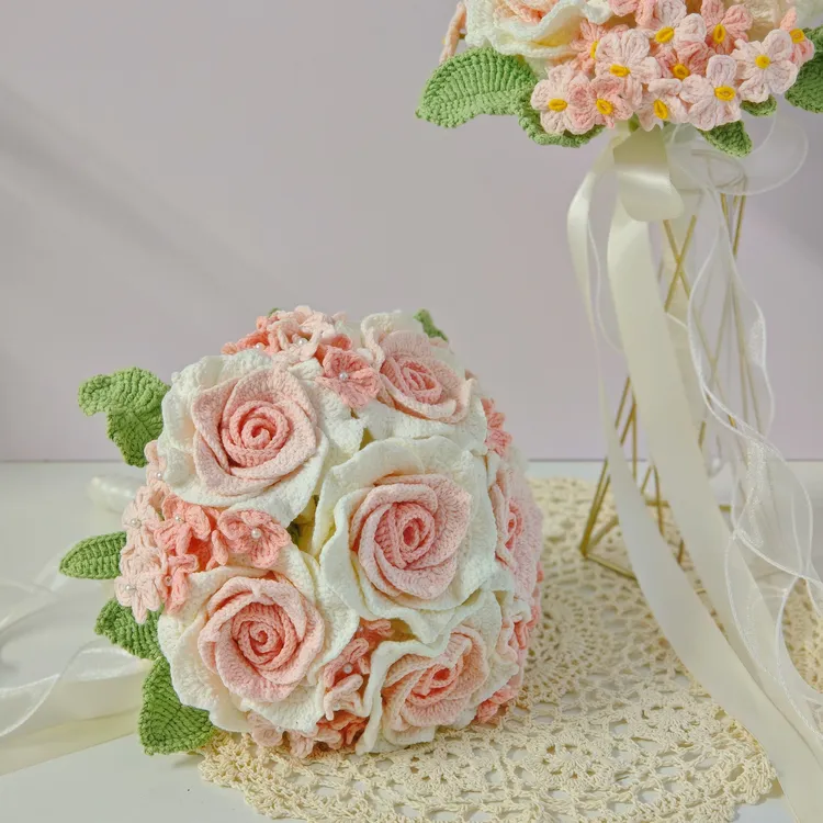 成品新手新娘创意DIY针织钩织毛线材料包花束自制仿真花送闺蜜