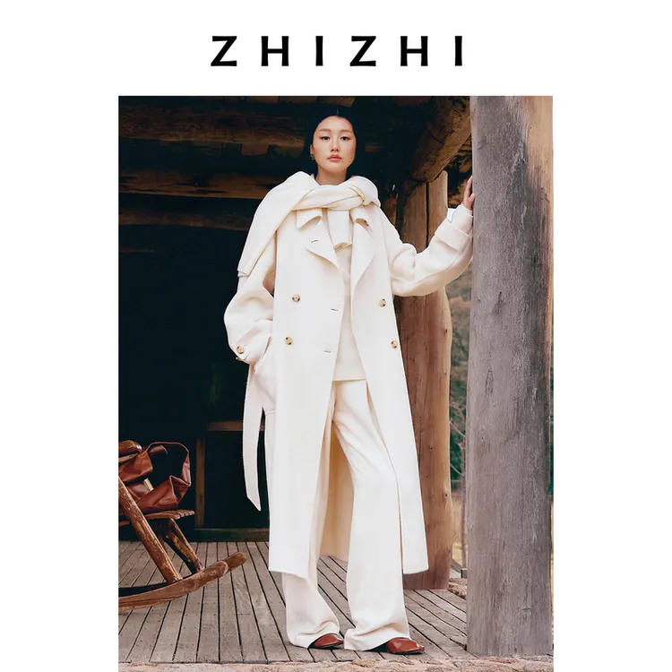 致知 小重山 丝牦牛绒翻领风衣长大衣女25年冬季新款ZZ2EWWWZ005