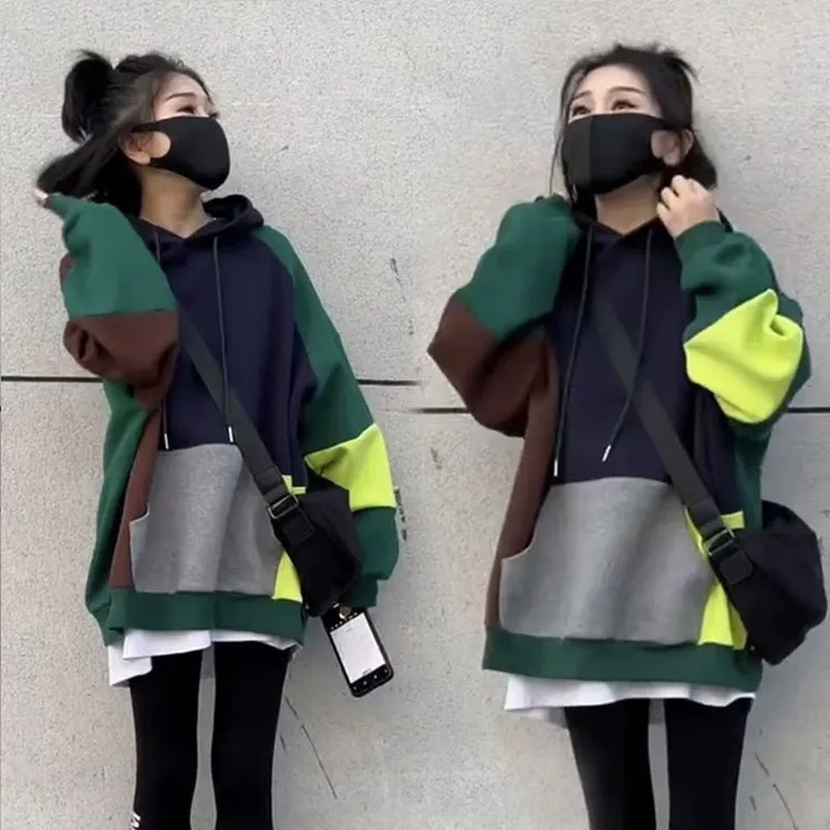 痞帅炸街风女装连帽卫衣2025新款宽松慵懒春秋冬加绒中长款遮屁股