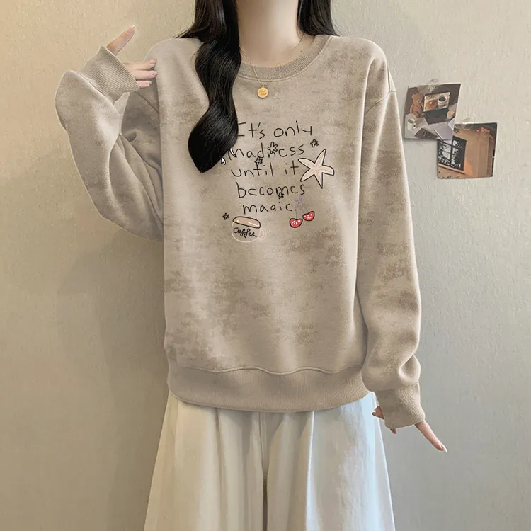 2025年新款秋冬季卫衣女加绒加厚设计感宽松薄款扎染复古上衣外套