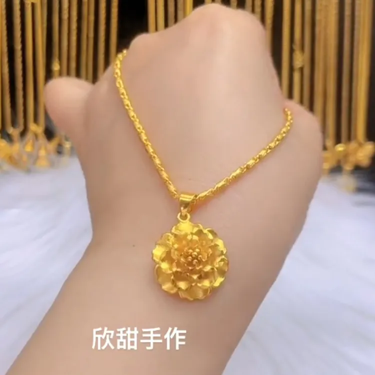 铜合金项链 欣甜牡丹花套链项链妈妈项链锁骨链气质精美商品图
