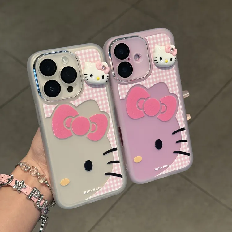 欧克里里大脸蛋带钻kitty适用苹果16/17手机壳华为vivo小米15oppo
