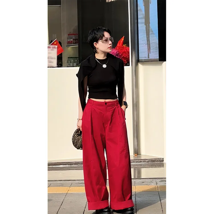 JING2025秋冬新款3883高腰直筒裤宽松百搭阔腿长裤垂感休闲女裤