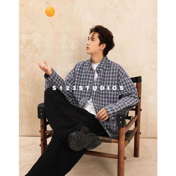 聪明陈2025早秋新品 慵懒风日系蓝色格子夹克外套情侣宽松休闲上