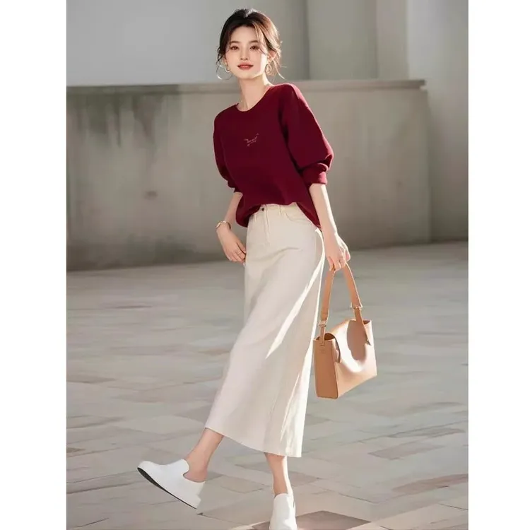 2025春季搭配一整套时尚小个子大方独特网红炸街红色上衣两件套装