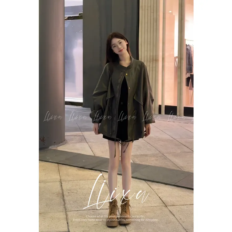 Liixu高级感宽松休闲英伦风小个子短款风衣外套女L53FYY6030