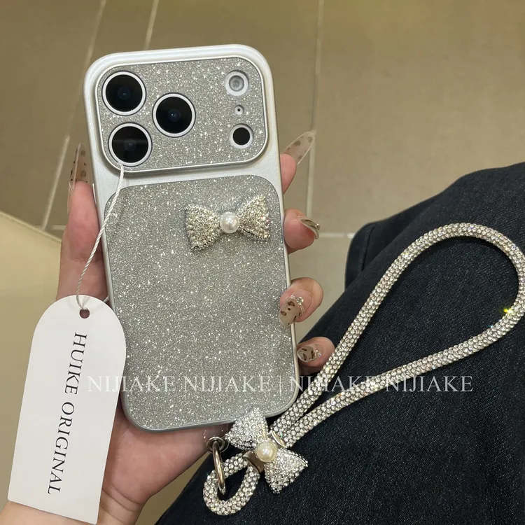 气质高级闪粉蝴蝶结适用苹果17手机壳iphone16/15/14/13promax女