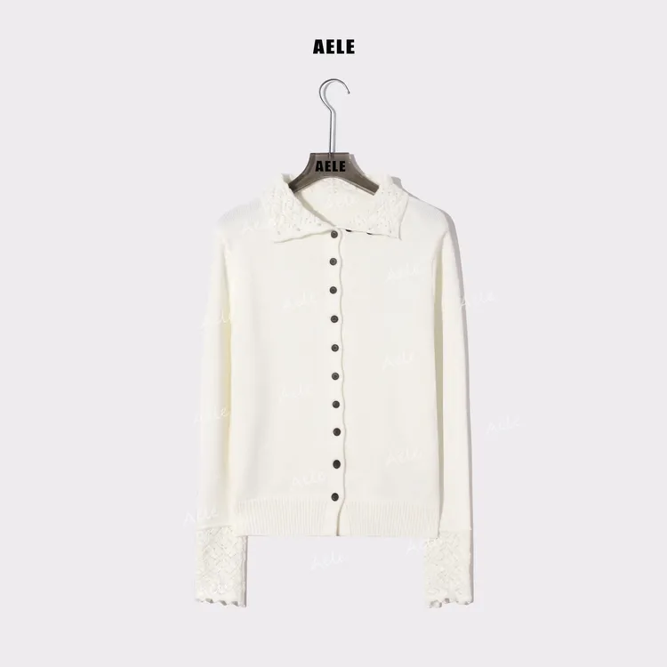 AELE蕾丝领单排扣开衫女温柔风休闲时尚针织毛衣 X855 5033 AD