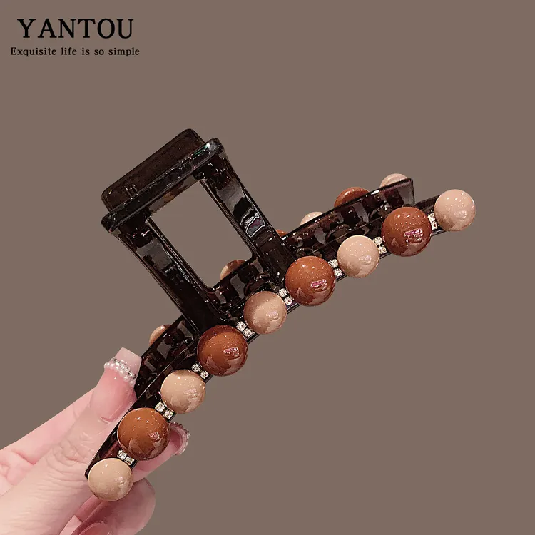 韩版百搭珍珠抓夹新款超大号全盘发夹网红鲨鱼夹后脑勺夹子11239