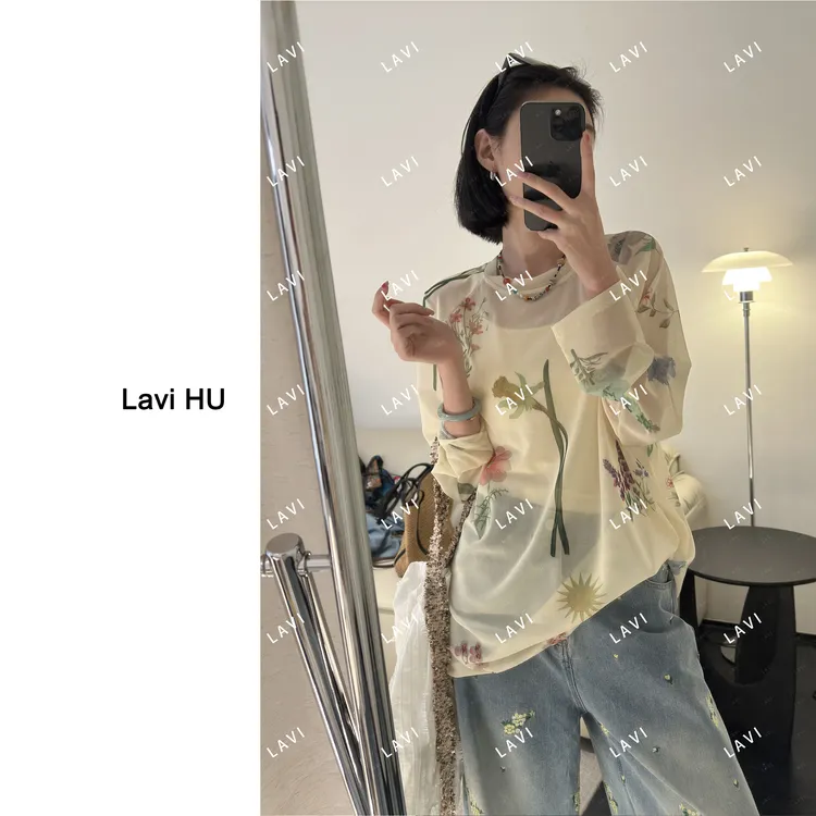 春意盎然 百搭时尚夏季薄款宽松印花花卉重工T恤5869