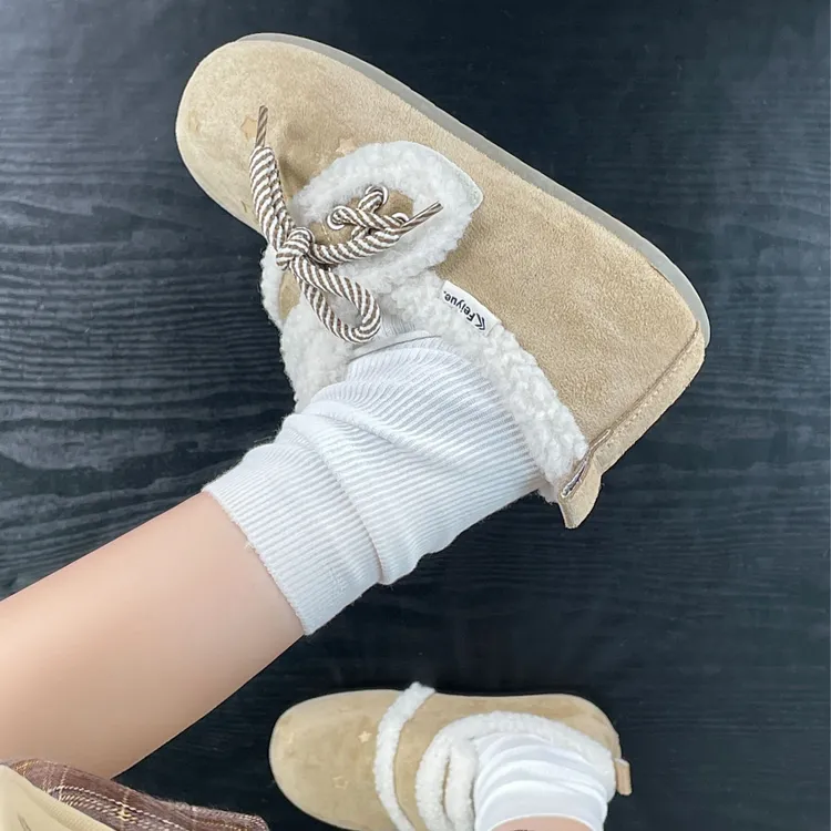 feiyue/飞跃2025冬季新款魔术贴毛毛勃肯鞋全包一脚蹬加绒二棉鞋