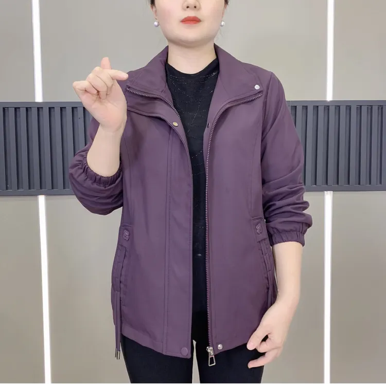 秋季新款休闲时尚中老年女装短款立领夹克外套867