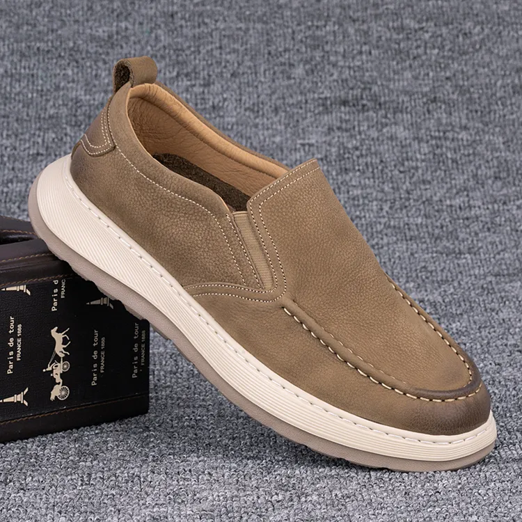 CATIA SELI春秋休闲皮鞋头层牛皮套脚软底软面轻便户外男士健步鞋