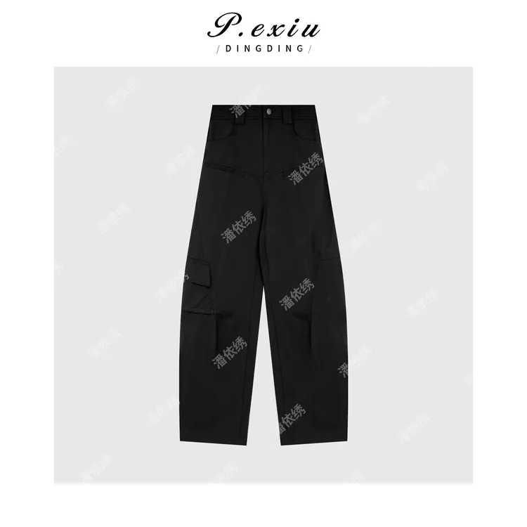 天丝复古港风弯刀设计口袋工装裤 M8913