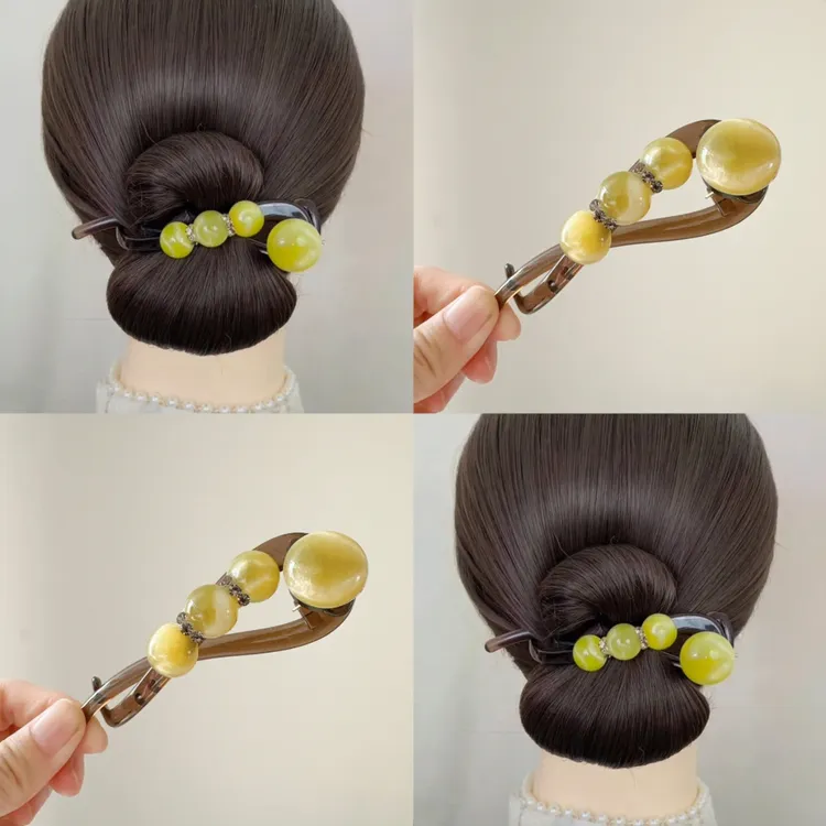 原版猫眼扭夹简约优雅气质盘发夹子渐变珠珠后脑勺扭扭夹发饰女