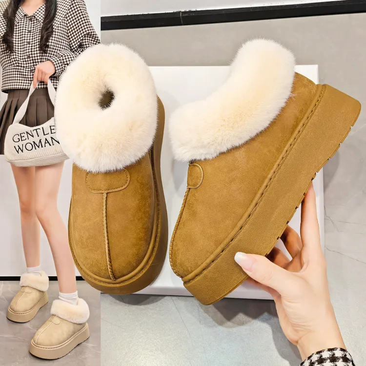 毛毛雪地靴女防滑厚底外穿2025冬季新款鞋子加绒加厚保暖棉鞋女靴