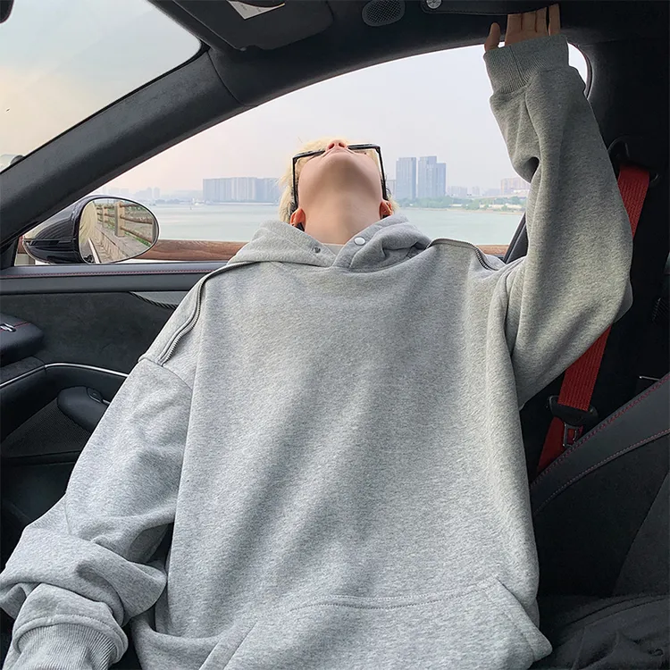 重磅设计感连帽卫衣男生秋冬款宽松潮流百搭硬挺拉链休闲上衣外套