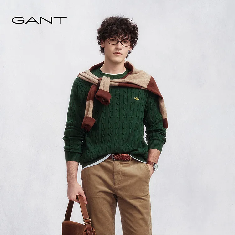 【绞绞者圆领】GANT/甘特25秋冬新男士圆领毛衣纯棉圆领绞花针织衫