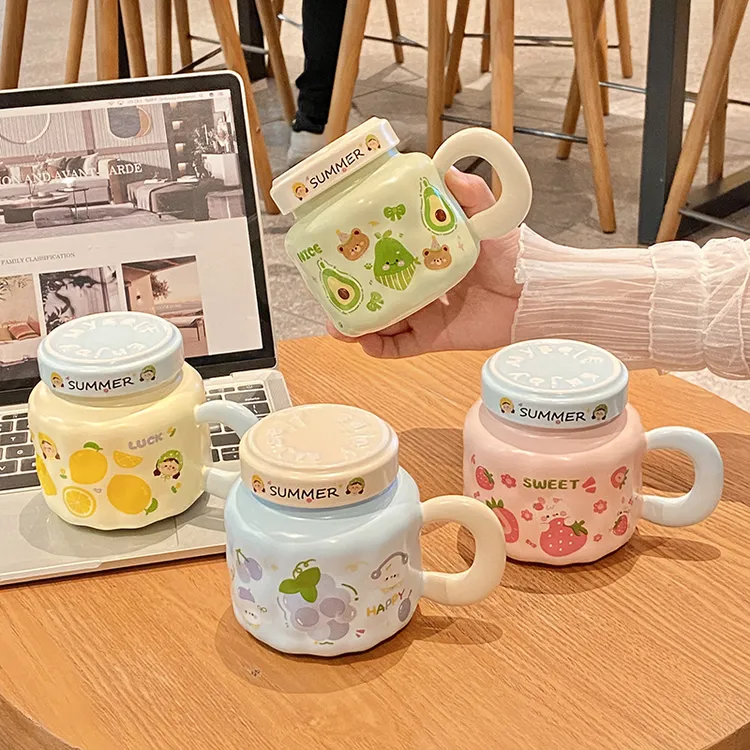 高颜值带盖杯马克杯家用可爱牛奶杯马克杯情侣杯水杯杯子陶瓷