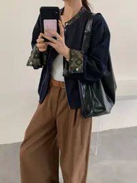 852撞色复古工装牛仔外套女秋季潮流百搭休闲显瘦爆款夹克短上衣