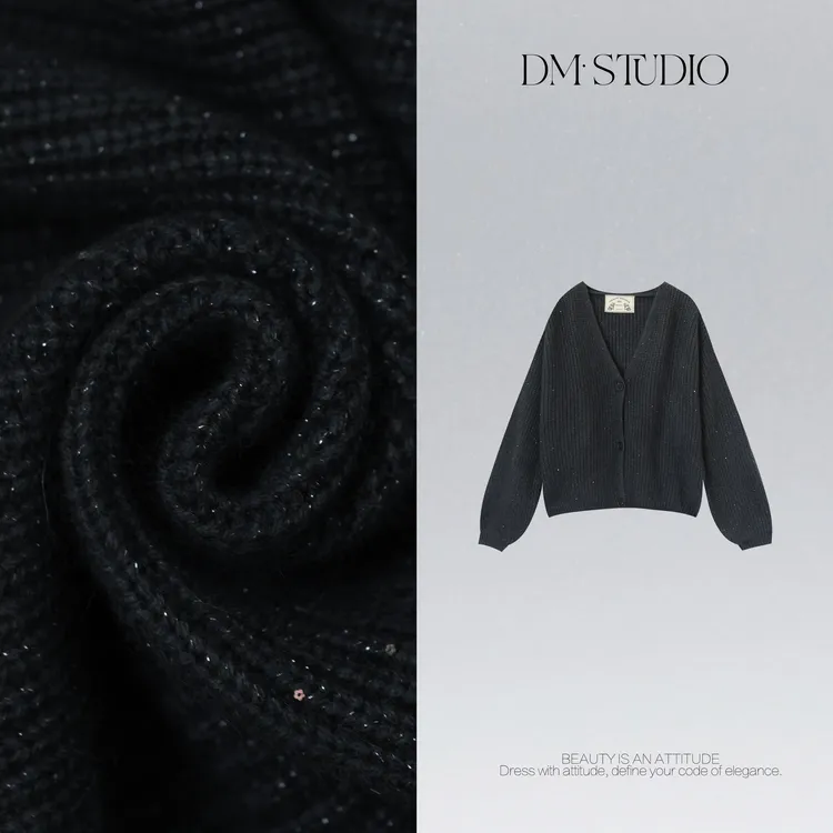 DEDM•STUDIO/气质慵懒V领细闪减龄宽松排扣开衫2511ZZS/A691305