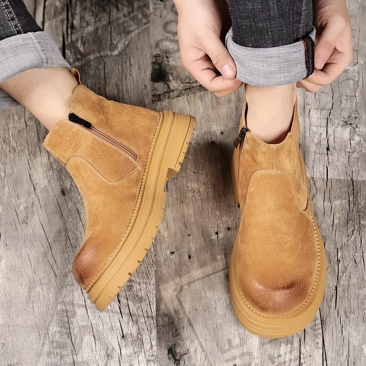 【切尔西拉链款】秋冬款英伦马丁靴男士皮面高帮厚底切尔西套筒短靴