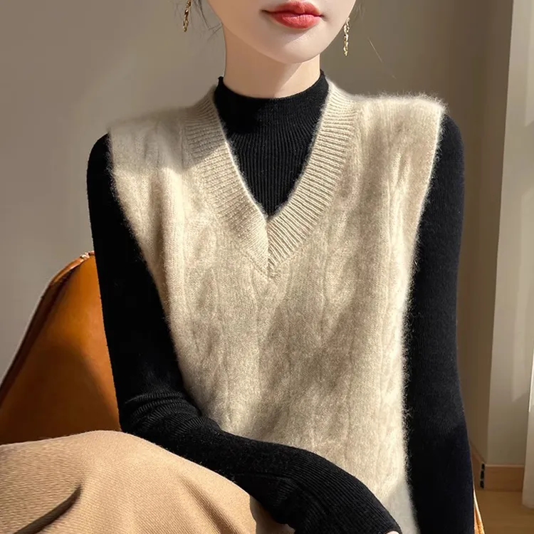 100纯羊绒衫女秋冬新款无袖坎肩马甲背心宽松针织羊毛打底衫毛衣
