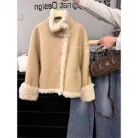 卡其色小个子短款羊羔毛加厚毛绒外套女2025韩系气质减龄（093-C）