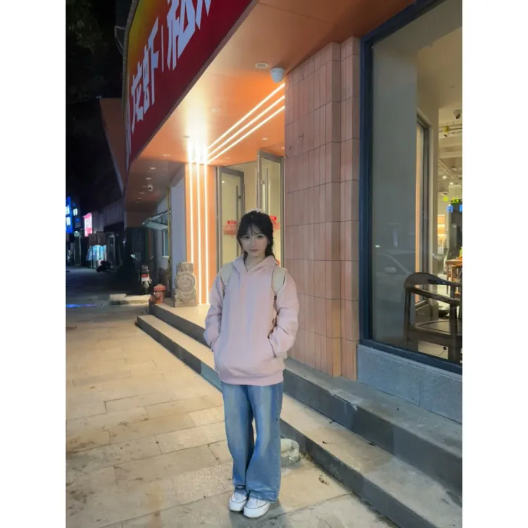 秋冬基础排扣纯色帽衫小个子重磅长袖美式高街复古针织女连帽卫衣
