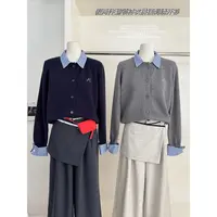 学院风复古拼接假两件针织毛衣开衫女秋冬设计感小众短款翻领上衣