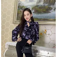 美式复古高级感V领豹纹长袖衬衫女时尚气质飘带绝美别致衬衣6996