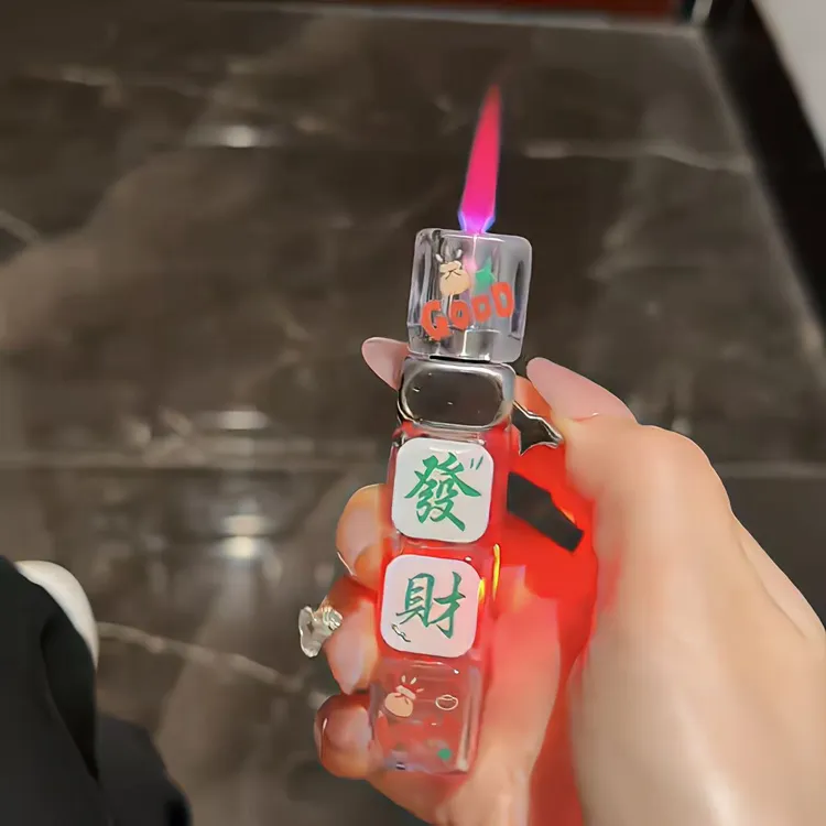 炫酷新款旋转解压爆闪发光发财创意骰子充气打火机男士礼物
