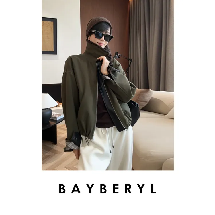 CC09-BAYBERYL老贝罗卫*毛领短款时尚复古绿秋冬棉服外套MF5H2228
