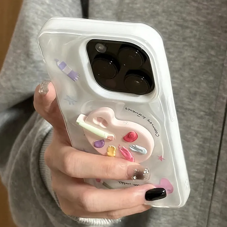 雅天立ins立体颜料盘适用iPhone16褶皱手机壳15promax13陨石纹12