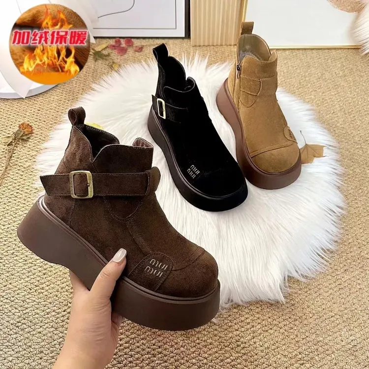 废土风爆款厚底时装靴女冬季新款小个子增高加绒保暖废土风