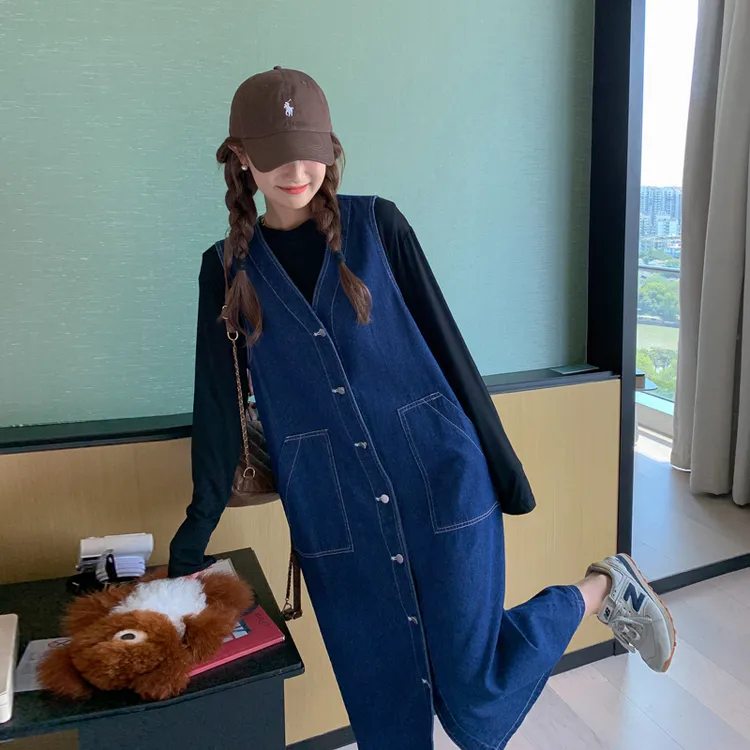 富家千金高级感穿搭牛仔蓝背心裙女新款今年流行女装连衣裙两件套