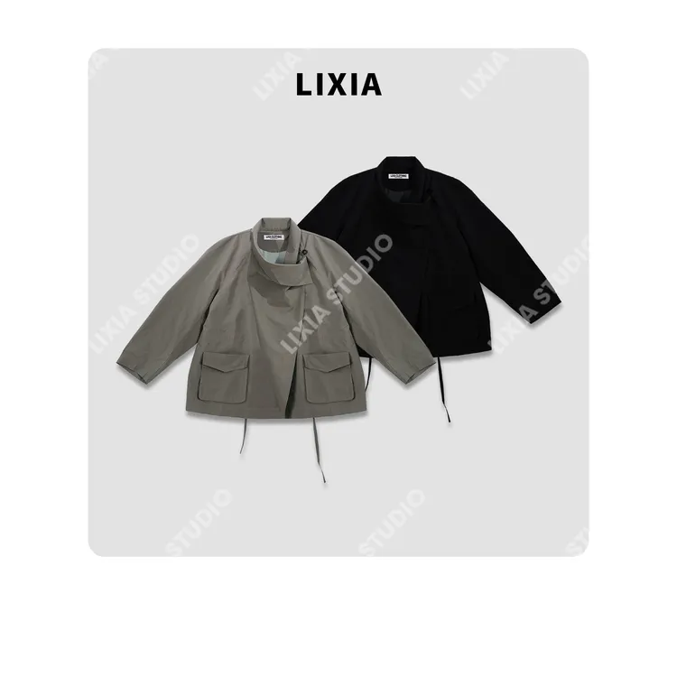 LIXIA【逐风漫游】慵懒风休闲INS潮通勤时髦工装翻领宽松外套-D9538