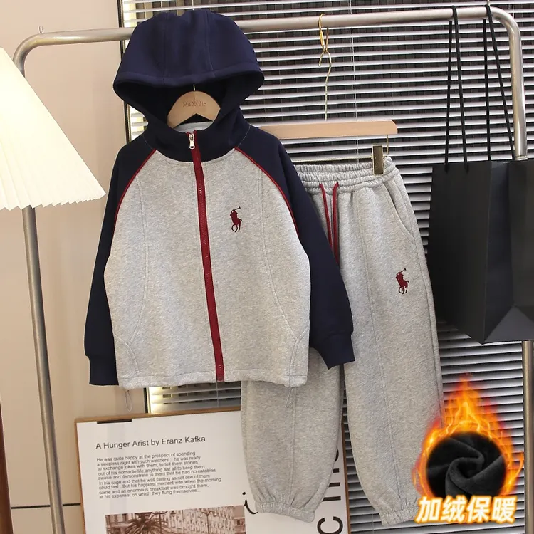 儿童装男童秋装运动套装加绒加厚新款秋冬款大童帅气秋季男孩时髦