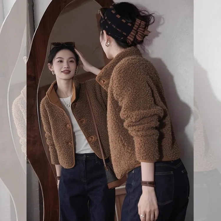 小个子咖色毛毛短款外套女2025秋冬新款气质复古时髦洋气保暖上衣