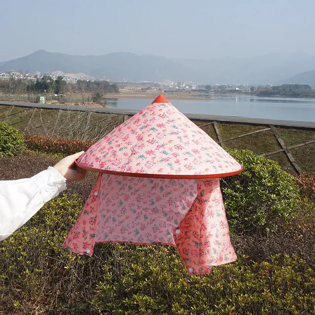 春夏户外防晒遮面采茶披肩大檐塑料斗笠帽农民田园劳动遮雨草帽女