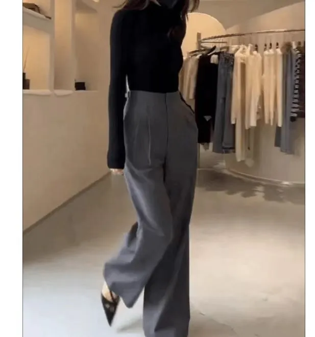 1新款百搭极简上衣高级风高腰垂感阔腿休闲裤女装