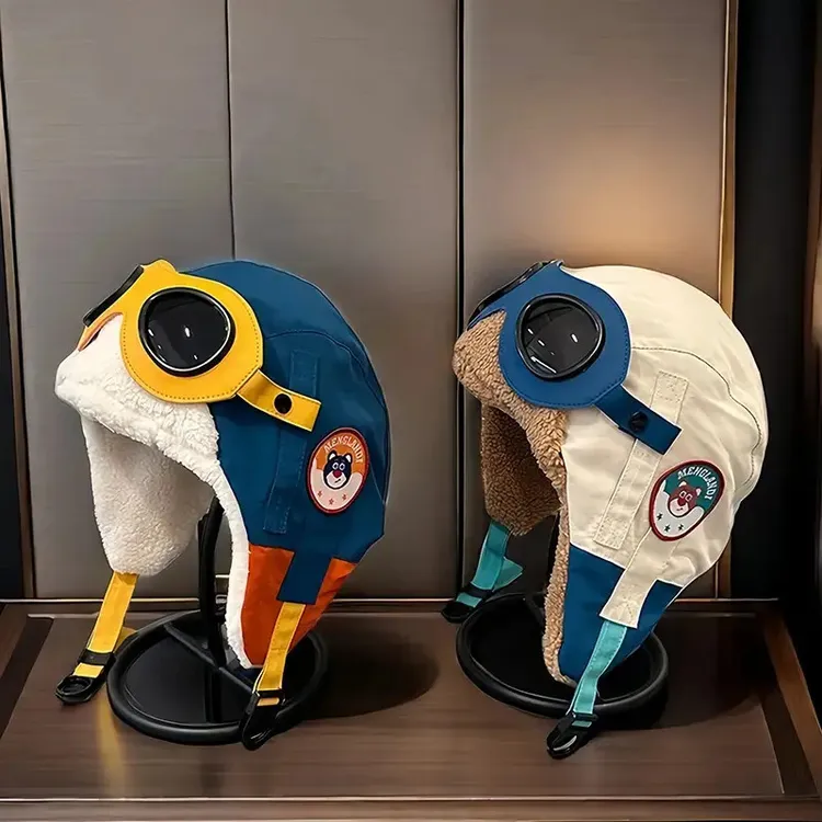 亲子款飞行员帽子秋冬加绒保暖护耳帽儿童骑车滑雪帽女款