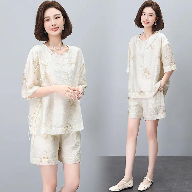 大码天丝短裤套装女夏季2025新款高级感洋气休闲新中式风两件套