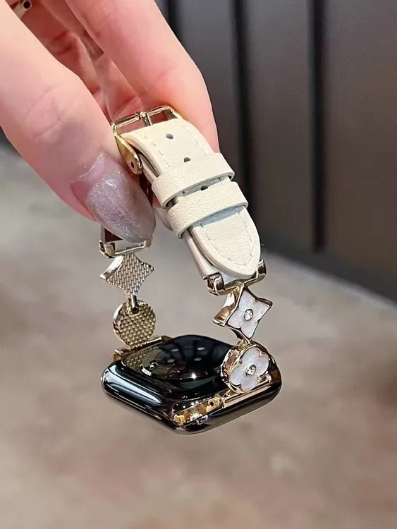 苹果S10iWatch3456表带适用新品千金感滴胶老花拼皮AppleWatch789
