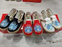 B52225超轻底高端编麻刺绣蓝莲花国风女鞋