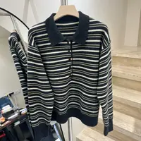V家 韩系撞色条纹翻领针织衫