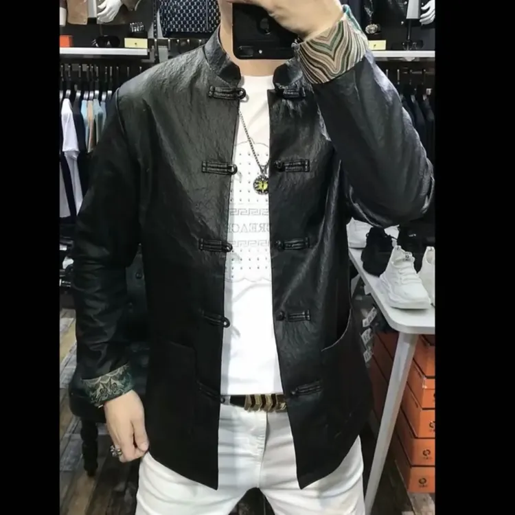 男立领春季秋冬简约男士夹克盘口提花常规款百搭时尚高级轻奢