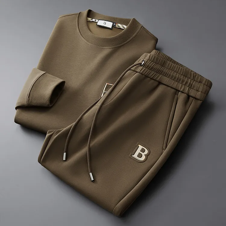 蒙鲁巴恩高端太空棉休闲运动套装男秋冬圆领运动套头卫衣卫裤两件